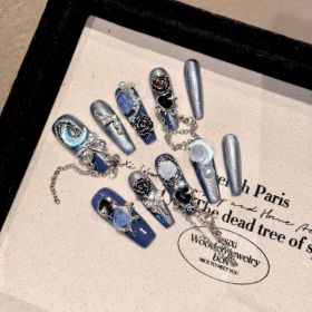 Non-mainstream Style Hot Girl Yihe Hand-worn Nail Heavy Industry Blue (Option: 2201 Super Long Ladder-Large L)