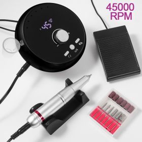 45000RPM Professional Electric Nail Drill Manicure Machine Low Noise Nails Sander Set Portable Nail Drill Tools, Used For Sanding And Polishing, (Option: BLACK)