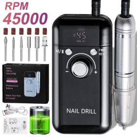 Electric Nail Drill Professional 45000RPM - Rechargeable Nail Drill Kit Portable Electric Nail File With Complete Bits For Acrylic Nails Gel Poli (Option: BLACK)
