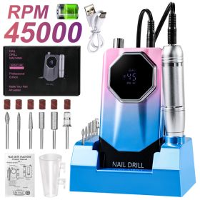45000RPM Professional Portable Nail Drill Cordless Low Noise Nail Filer Electric Machine With Efile Bits & Base For Acrylic Nails, Electric Nail (Option: Color)
