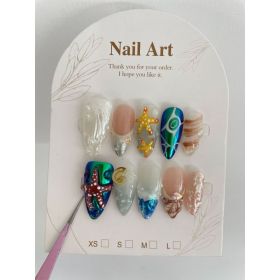 Hand-painted Happy Underwater World White Advanced Long Manicure (Option: Almond-M)